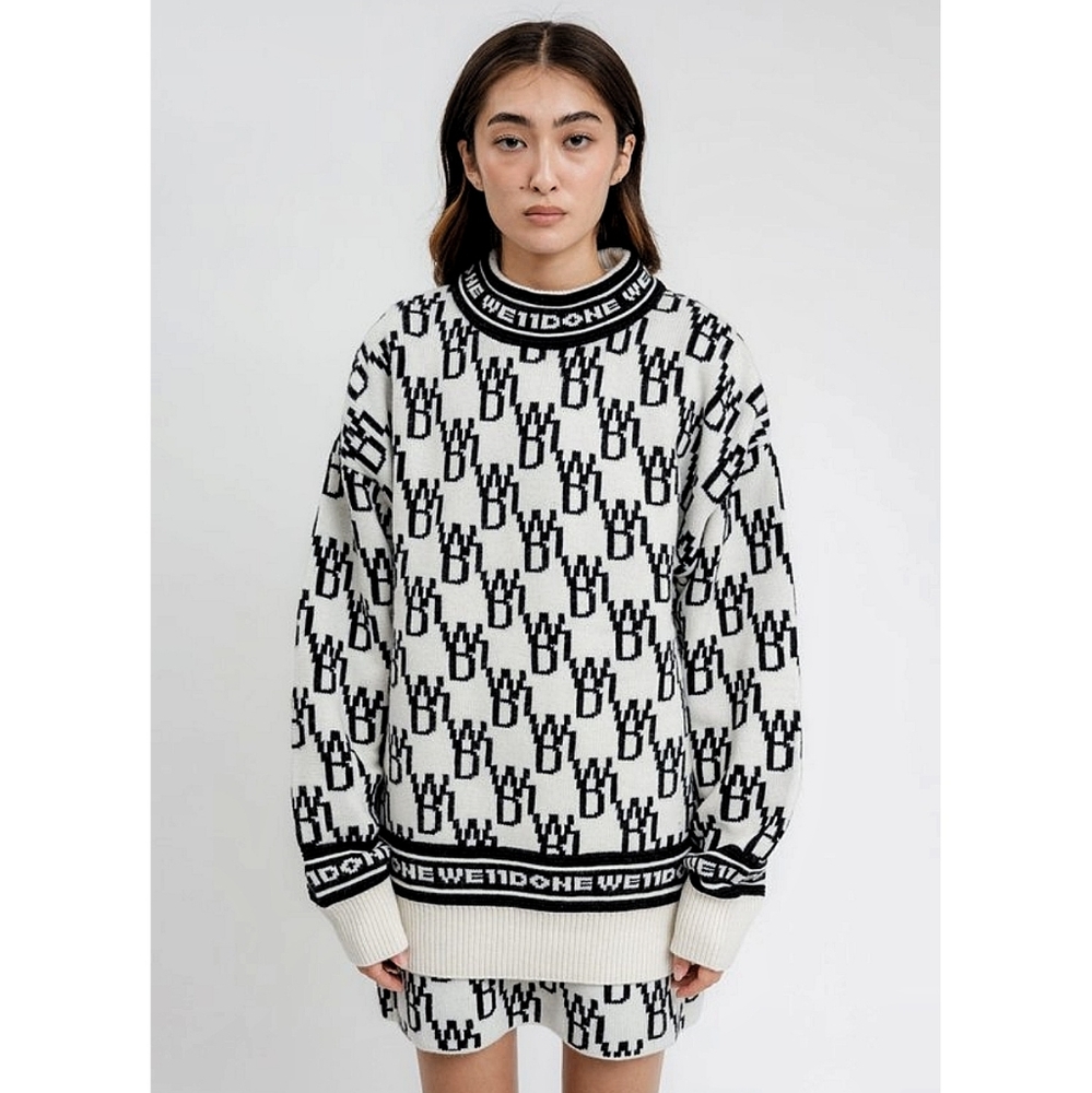 Welldone Wool Cashmere All Over Logo Knit Jumper Sweater